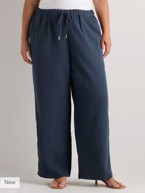 Quince 100% Organic Cotton Gauze Straight Leg Pants Indigo Blue Size XL